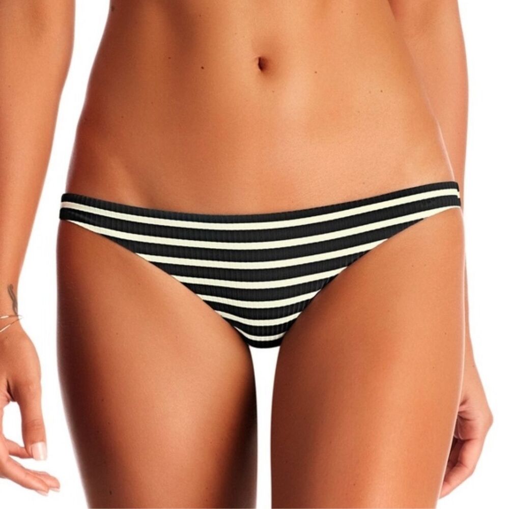 VITAMIN A Bikini Bottoms LARGE Black White Stripe Reversible Full Coverage NWT